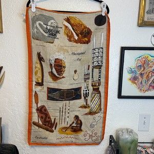 🌻VTG Australian Aboriginal Linen Art Travel Souvenir Tapestry Hand Made